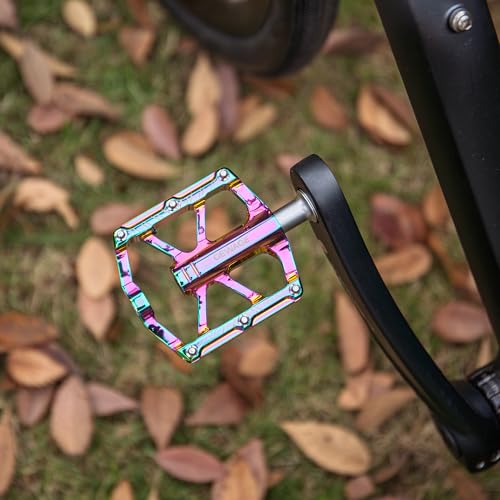 GEWAGE Pedały Rowerowe 9/16 cala – Małe i Lekkie Pedały z Odblaskami, Antypoślizgowa Platforma CNC z Aluminium, do Rowerów Dziecięcych, Składanych i Mini Velo (Colorful)