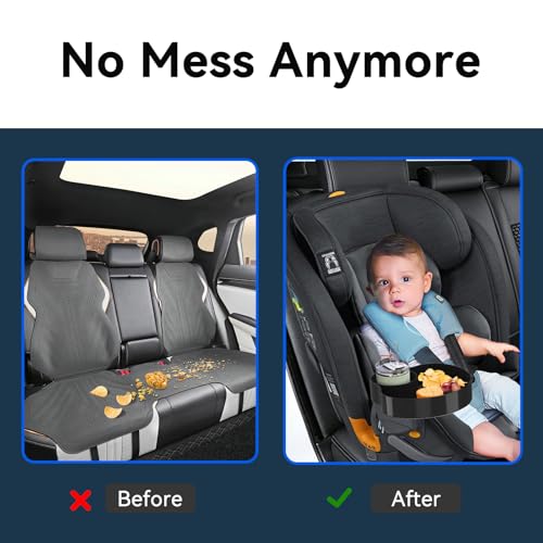 Image of [2 Packs] Kids Car Seat Tray, Travel Tray with Cup Holder for Toddler Baby, Kids Car Seat Food Snack Organizer for Road Trip, Stroller snack Organizer Travel Must Haves Toddler Must Haves (Black)