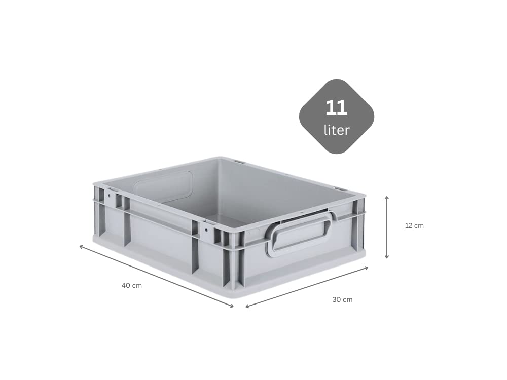 PROREGAL SparSet 10x Eurobox NextGen Grip | HxBxT 12x30x40cm | 11 Liter | Griffe geschlossen | Grau | Eurobehälter, Transportbox, Transportbehälter, Stapelbehälter