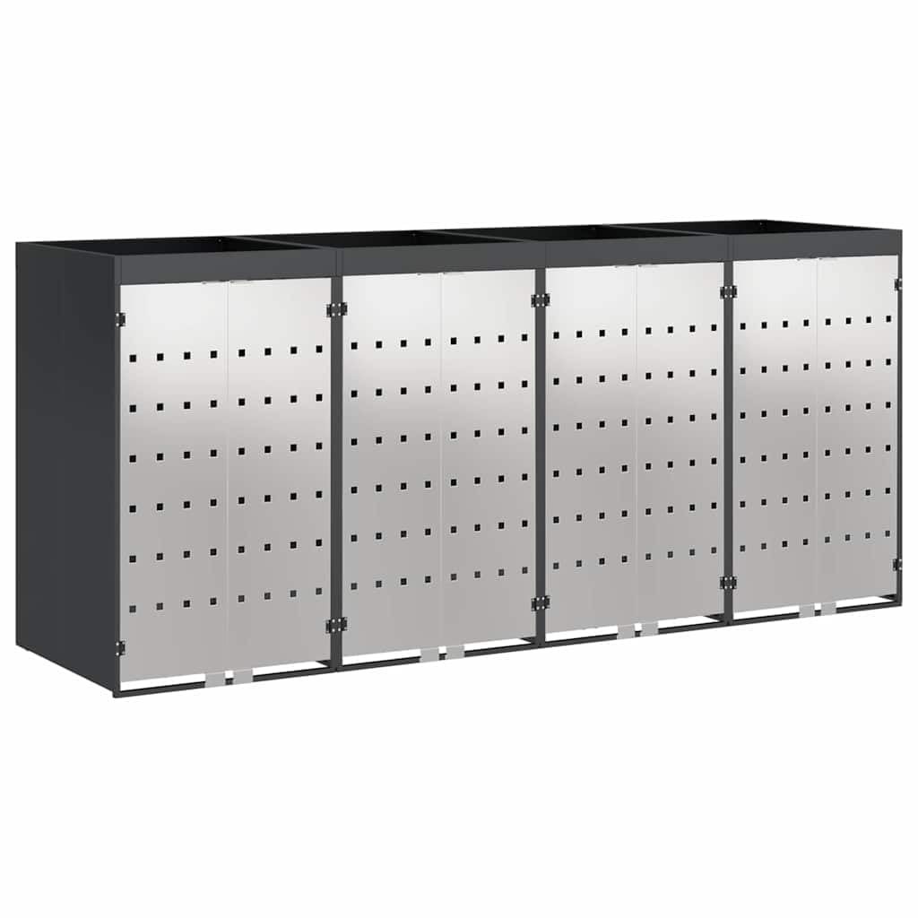 Copribidoni per 4 Bidoni di Spazzatura con Fioriera Contenitori Pattumiera Cassonetti Rifiuti 240 L Box in Acciaio Argento/Antracite Coperchio Bidone Resistente 4 Porte