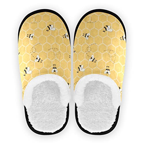 Zapatillas geom閠ricas de panal amarillo para mujeres y hombres, zapatillas de viaje de animales de abeja plegables para interiores con forro de felpa para casa, zapatillas de espuma viscoel醩tica, za