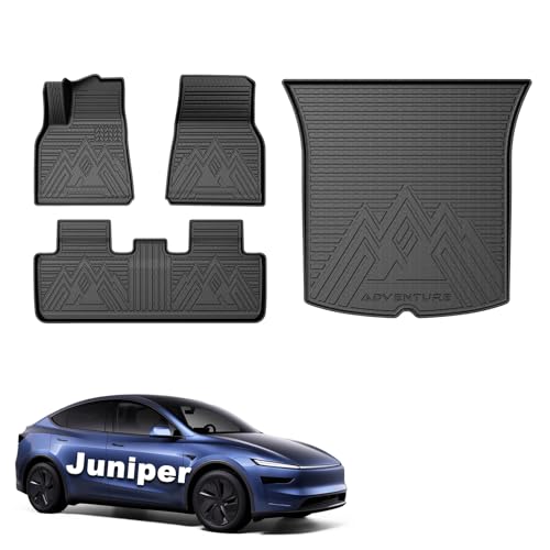 Mixsuper Floor Mats Cargo Liner for Tesla Model Y Juniper 2025 2026, 5 Seat All Weather TPE Material 2 Row Floor Liners and Trunk Mat Set Black