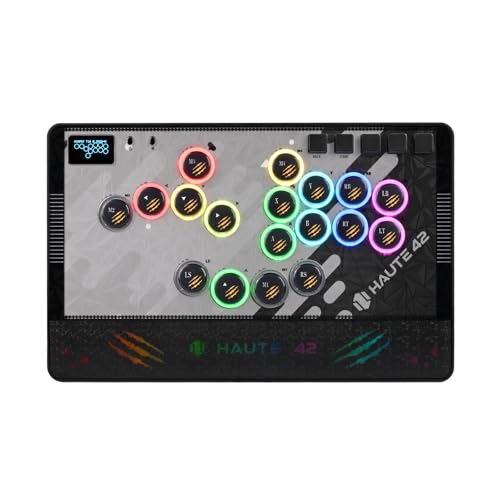 Haute42 Leverless Controller for Arcade Gaming: CAT - 3 Levels Adjustable Travel - Magnetic Detachable Panel - Laser-Engraved Wrist Rest - Custom RGB Controller for PC/Switch/PlayStation(Black)