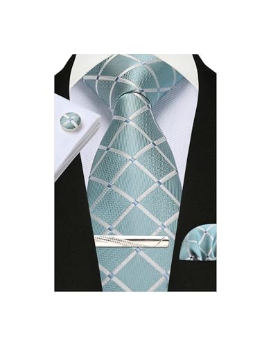 Image of Striped Plaid Polka Dot Mens Tie Formal Necktie Pocket Squares Ties Clips Cufflinks Classic for Men Set