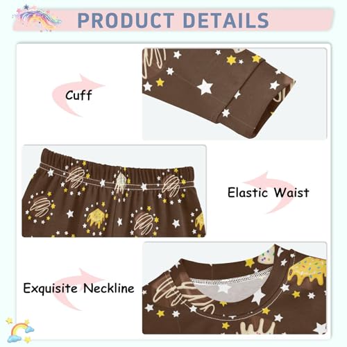 Pajama Sets Long Sleeve Cake Stars Chocolate Background Soft Comfy Sleepwear 2 Piece PJS 3-8T4