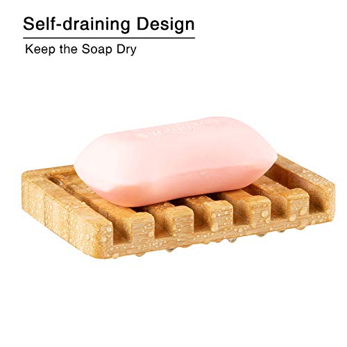 Fiewmay 2 Pcs Bamboo Soap Dishes For Bathroom/Shower, Natural Wood Big Bar Soap Holder With Self Draining Tray, Natural Waterfall Drain Soap Saver #TOP1