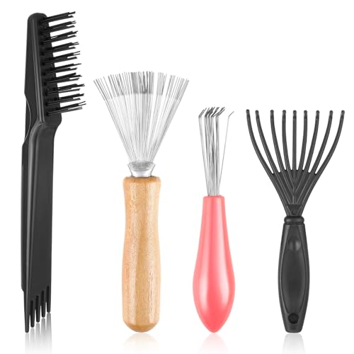 Lnngub 4 Stück Haarbürstenreiniger Werkzeug Set, Haarbürstenreiniger Set Haarbürste Reinigung Kamm Reinigungsbürste Mini Haarbürsten Entferner zum Entfernen Haaren von Bürsten Kämmen und Teppichen