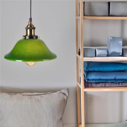 Lámpara colgante minimalista de cristal verde campana E27 vintage metal cocina dormitorio comedor 5