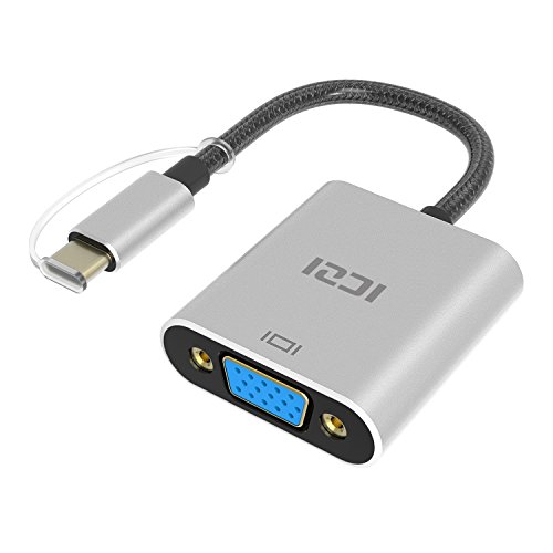 ICZI Adattatore USB C VGA 1080P 60Hz Type C VGA Convertitore in Alluminio per iPad PRO MacBook PRO/Air Surface Go/Pro7/ProX Surface Book2 Chromebook XPS Samsung Huawei ECC
