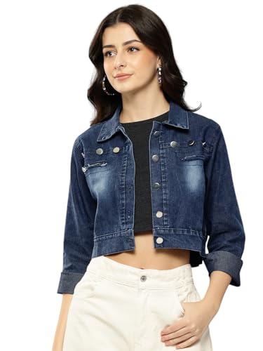 Veste en jean femme Aarika bleu unicolore en coton pour un look denim intemporel