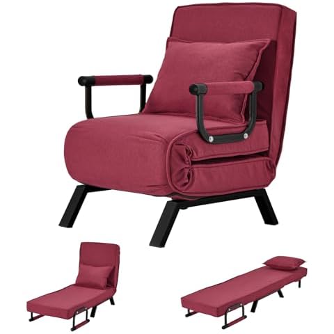 Haddockway Single Person Sofa Bed Sleeper Chair Convertible Chaise Lounge Couch,Folding Sofa Arm Chair with Pillow&5 Adjustable Backrest,Upholstered Lazy Bed Leisure Recliner for Home Office Cover