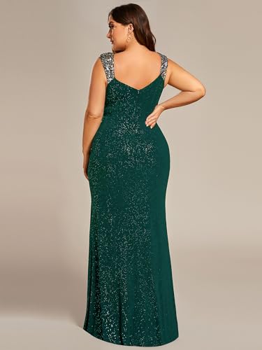 Image of Ever-Pretty Women's Glitter V Neck Sleeveless Plus Size Formal Dresses High Split Bodycon Prom Dress Evening Gowns