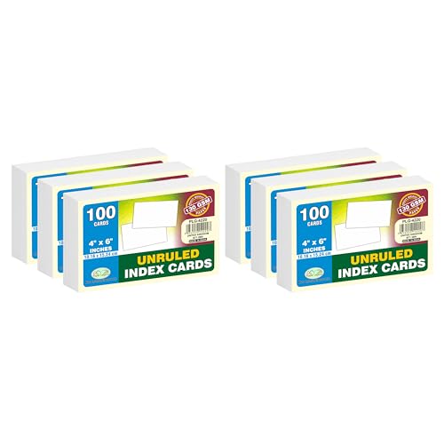 6 Packs - White Unruled Index Cards A6 (4 X 6 Inches) 130gsm Plain Revision Cards Study Flash Cards Record Cards for Learning Note Taking Presentation to Do List DIY Cards - 100 Cards Per Pack