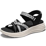 Vilanva Women's Comfortable Orthopedic Platform Walking Sandals with Arch Support Adjustable Buckle Cushioned Midsole for Plantar Fasciitis Relief Casual Sport Summer Outfits
