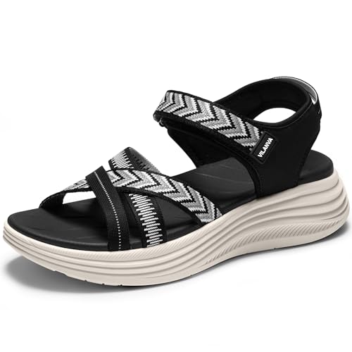 VILANVA Vilanva Women's Comfortable Orthopedic Platform Walking Sandals with Arch Support Adjustable Buckle Cushioned Midsole for Plantar Fasciitis Relief Casual Sport Summer Outfits
