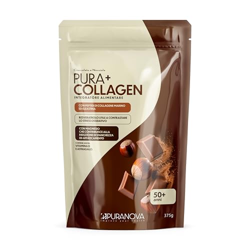 Pura Collagen 50+ Integratore Al Collagene Marino Idrolizzato Con Peptidi, Elastina, Magnesio, Astragalo, Resveratrolo E Vitamina D – Gusto Cioccolato E Nocciola
