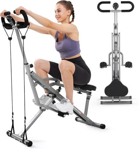 Máquina de prensa plegable 2 en 1 para sentadillas y remo con bandas de resistencia ajustables para glúteos, entrenamiento de piernas y brazos, equipo de gimnasio en casa