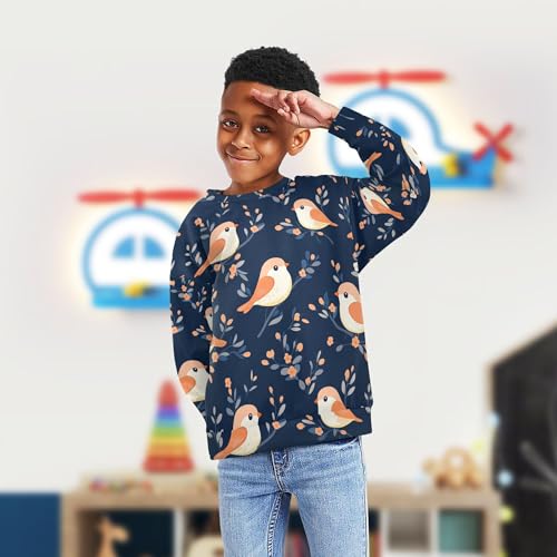 JUNZAN Cartoon Cute Bird Navy Blue Big Boys Sweatshirt Hoodie Crewneck Boys Sweat Shirt Athletic 4T4
