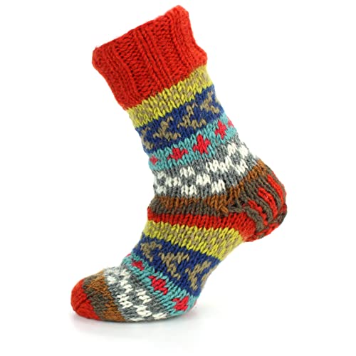 Chaussettes doublées en laine Nepal motif chevron orange hiver
