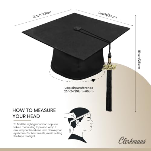 Image of CLERKMANS Unisex Matte Graduation Cap Gown Tassel Package, High School and University