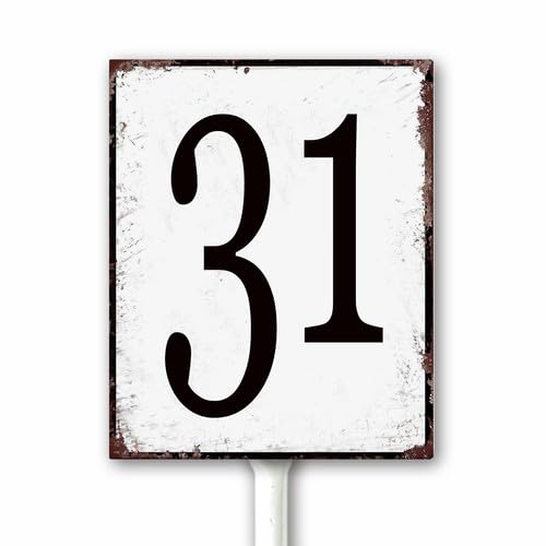 Aluminum Number Sign 31 Metal Numbered Yard Sign With Stake Outdoor for Tennis Court, Parking Lots, Floor, Dock, Court, Aisle, Field, Farm 12x15 CM High Visibility Rust Free (Retro White) — image 1