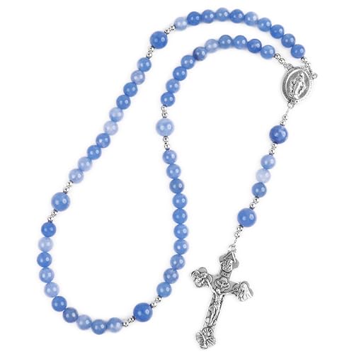 Rosary Beads Catholic for Men, Women & Children-Durable prayer beads with Miraculous Medal, Holy Trinity Crucifix, 8mm &10mm Agate Beads, Includes Pouch & Guide
