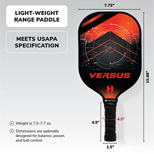 Helium Versus Pickleball Paddle Set Of 2 - Usapa Certified - Graphite Fiberglass Surface, Lightweight Honeycomb Core - 2 Rackets, 4 Balls, 1 Sports Bag #TOP4