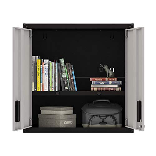 Floating-Garage-Storage-Cabinet-Heavy-Duty-Wall-Mount-Steel-Cabinet-Lockable-2-Door-Design-Removable-Shelf-44-lbs-Capacity-Ready-to-Assemble-Metal-Garage-Organizer-Black-and-Grey
