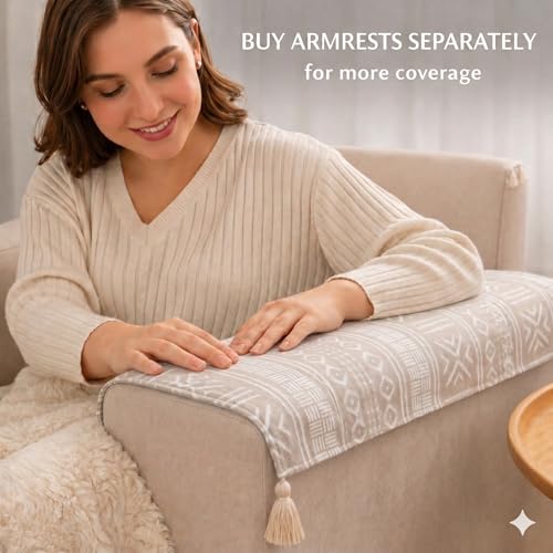 Image of STITCHNEST 'Verdant Bohemian Stories' 2 Seater Sofa Cover - Full Coverage| Elegant Jacquard Fabric, Decorative Tassels, Washable & Durable for Modern Living