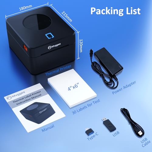 Mvgges PL925U-BLACK Bluetooth Thermal Shipping Label Printer thumb #6