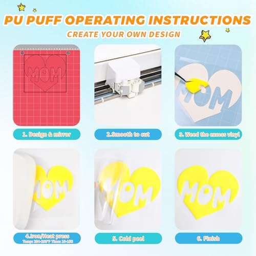 Image of Yellow Puff Vinyl Heat Transfer - 12 inch x 5ft 3D Puff HTV Vinyl, Puffy Iron-On for Fabrics, Perfect for T-Shirts, Bags, Pillows, Compatible with Cricut & Cameo