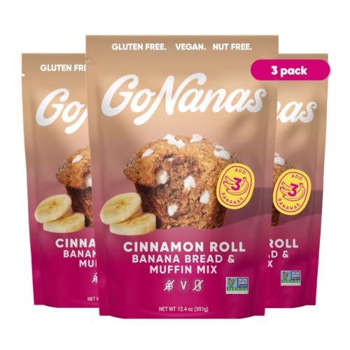 GoNanas Cinnamon Roll Banana Bread &amp; Muffin Mix, Gluten Free, Vegan, 3 Pack