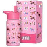 Wildkin Kids 14oz Stainless Steel Water Bottle – BPA-Free, Leakproof, Insulated, Easy-Clean - Horses