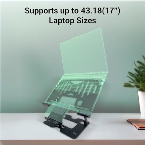 Image of ZEBRONICS NS3500, Foldable Laptop Stand, with Mobile Stand, Upto 17 inch Compatible, Multi-Angle Adjustment, Anti-Slip Silicone Pads, Carbon Steel Body, Anti-Rust, for Laptop, Smartphones and Tablets