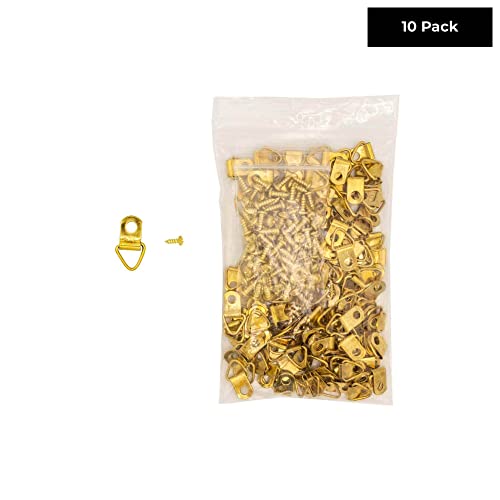 Image of Small Triangle One-Hole Ring Brass-Plated Steel Picture Hangers Pack of 10 with Screws for Hanging Picture Frames
