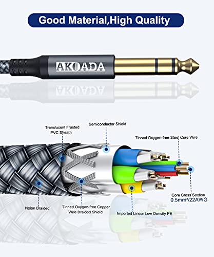 1/4 Inch Trs Instrument Cable (10Ft 2Pack),Akoada Right Angle 6.35Mm Male Jack Stereo Audio Interconnect Cord,Compatible For Bass,Keyboard,Mixer,Amplifier,Amp,Ect #TOP1