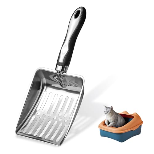 Nokwocy Pelle à litière pour Chat - en métal - avec poignée en Bois - Taille des Pores de 5mm - Pelle pour Chat, Pelle litiere Chat, Pelle a litiere Chat, Pelle litiere (Black)