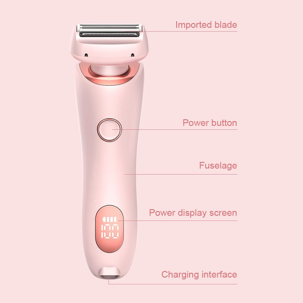 Epilatore elettrico da donna 2 in 1, rasoio elettrico senza fili, portatile, indolore, per viso e bikini, rosa
