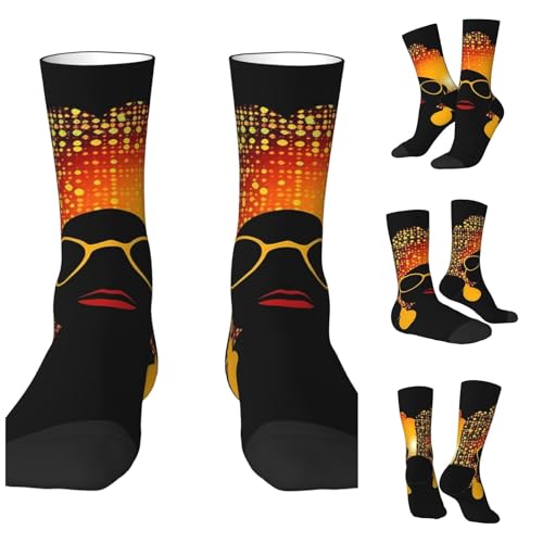 LZQPOEAS Cute African Woman Athletic Socks Unisex Cushioned Crew Socks Hiking Running Calf Sock Soft Above Ankle Sock
