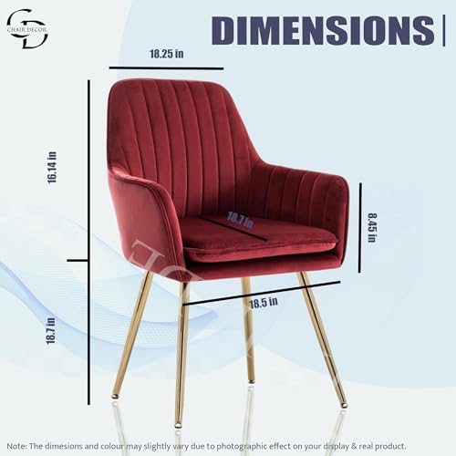 Image of Velvet Accent Chair with Matching Pouffe & Floral Cushion | Modern Upholstered Armchair with Gold Metal Legs | Lounge Chair for Living Room, Bedroom, Office, Guest Room (Red)