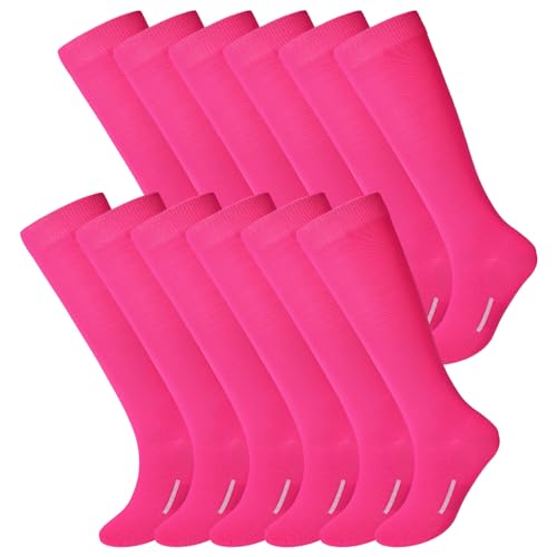 Haysandy 12 Pairs Youth Socks Bulk Soccer Football Softball Baseball Socks for Athletic Girls Kids Youth Adults Team Sport(Hot Pink L)