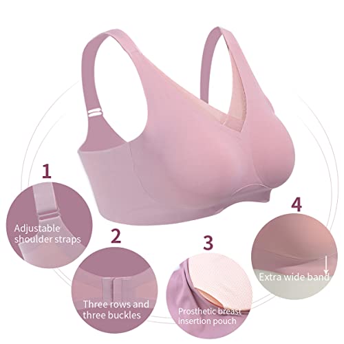 Image of Seamless Post-Surgery Bra for Women, Pocket Mastectomy Bras for Breast Prosthesis with Cotton Breast Forms Set
