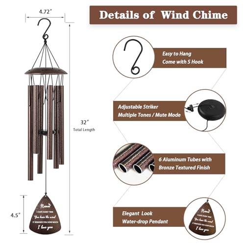 Image of Soopau Nana Gifts, 32 inch Bronze Wind Chimes Nana Gift, Grandma Gifts from Grandkids, Christmas Birthday Gift for Grandma Nana Grandmother