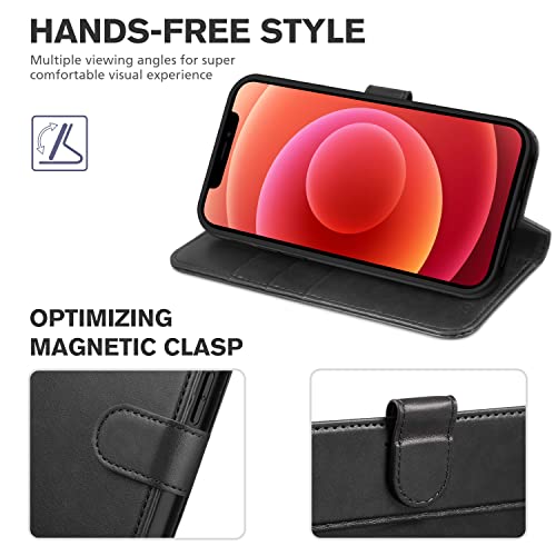 Tucch Wallet Case For Iphone 12 Mini 5G, Rfid Blocking Card Slot Stand [Shockproof Tpu Interior Protect Case], Pu Leather Magnetic Flip Folio Cover Compatible With Iphone 12 Mini 5.4-Inch, Black #TOP4