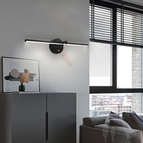 TZSMUM Interior LED Larga Apliques de Pared con Control Remoto Regulable Lámpara de Pared USB Recargable 300° Rotación Luz de Pared con Control Táctil Interruptor para Dormitorio (52cm,Negro)