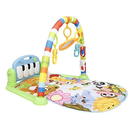 Tapis d'éveil Bébé, Tapis d'éveil et de jeux pour Nouveau-né avec Musique et Lumières,Tapis de Jeu épaissi bébé Fitness Piano pour Naissance en Garçons et Filles, Arches de Jeu-80 * 41 * 48cm (vert)