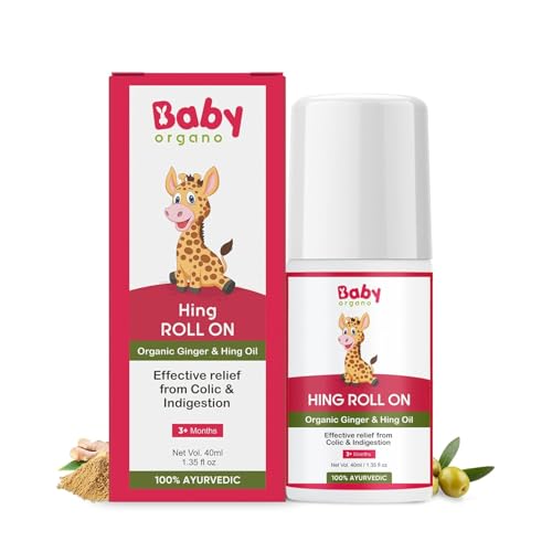 Image of Babyorgano Hing Roll On Effective Quick Relief Tummy Roll On for New Born Kids Colic, Indigestion & Gas Relief with Organic Ginger & Hing Oil Ayurvedic 40ml / 1.35 fl oz Pack of 2