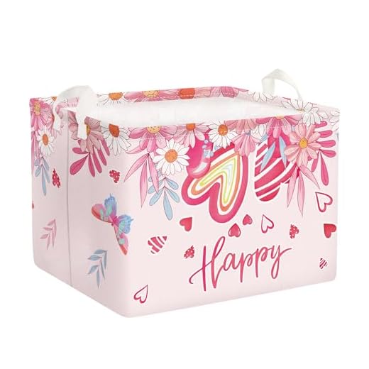 Clastyle Cesto de Roupas Sujas de Bebê Flor Rosa - Cesta de Armazenamento Infantil Dobrável com Alça, Organizador de Roupas Berçário para Quarto, Coração, 40 x 30 x 30 cm