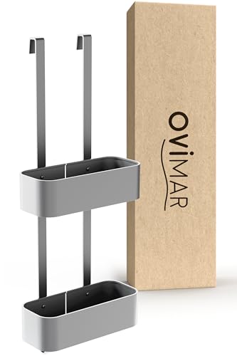 ovimar Duschablage Vanas in silber als Badezimmer Organizer ohne Bohren | 2 stöckiger Duschkorb zum Hängen als ideale Aufbewahrung fürs Bad | Badezimmer Organizer aus leichtem Aluminium
