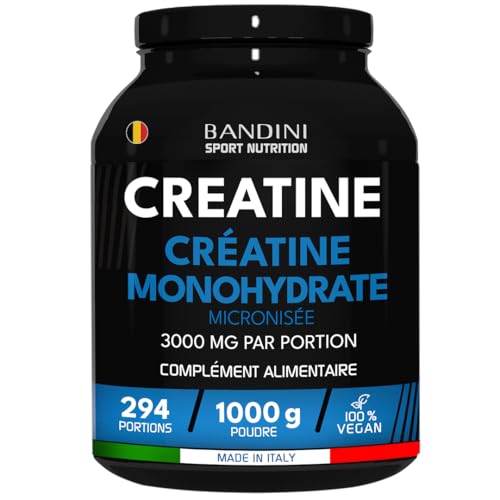 BANDINI - Bandini® Créatine Monohydrate 1 kg Poudre 100% Pure pour l‘Entraînement de Force | Creatine Micronisée 1kg Haut dosage Sport & Fitness | Pre Workout Puissant | 292 Portions | Micronized Vegan Powder